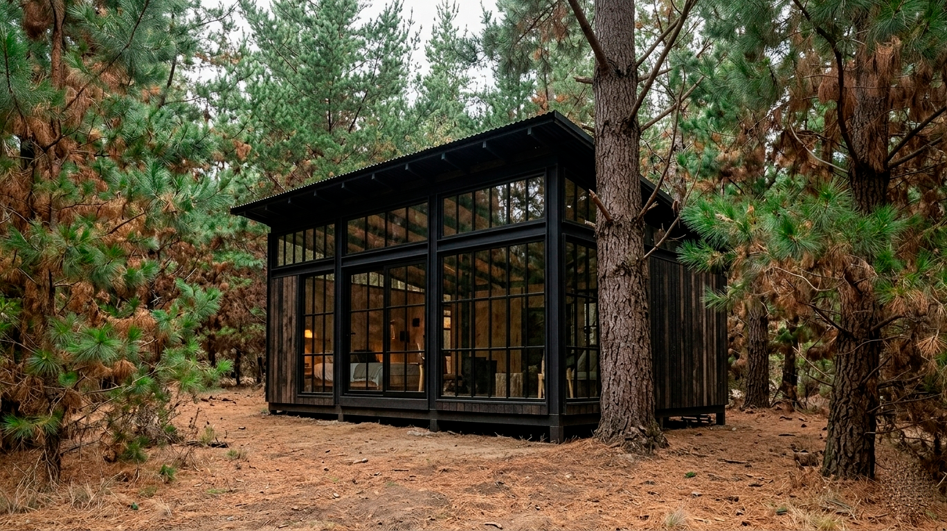 Cabaña moderna de cristal y acero